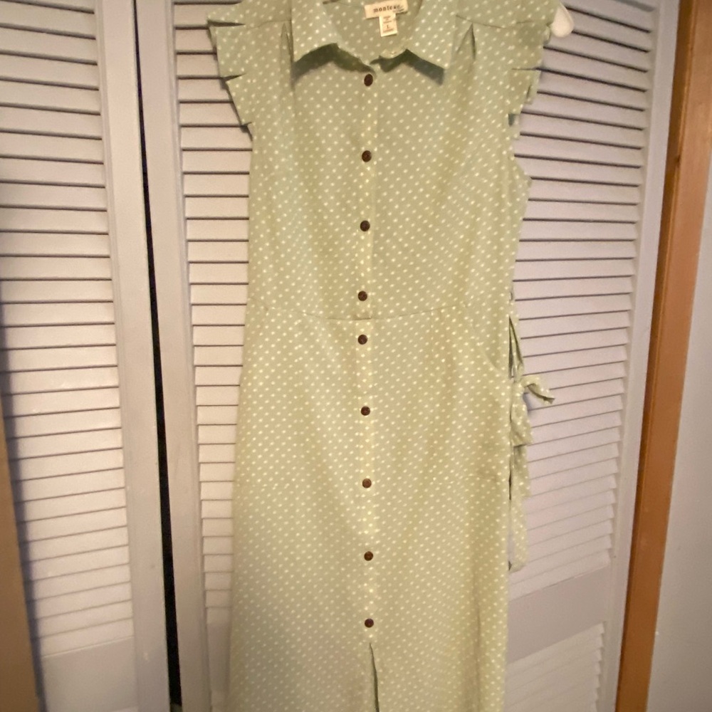 Monteau Light Green Polka Dot Midi Dress